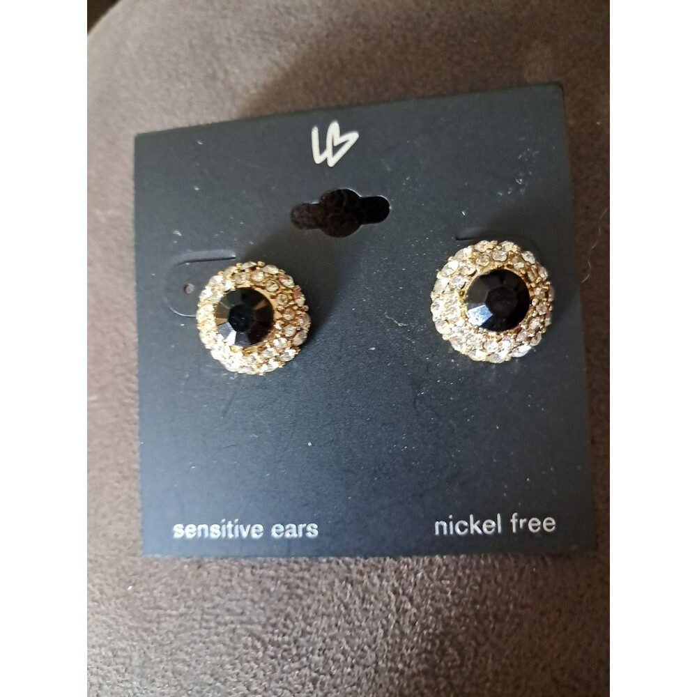 Round Rhinestone W/ Blk Center Stud Earrings NWT Lane Bryant